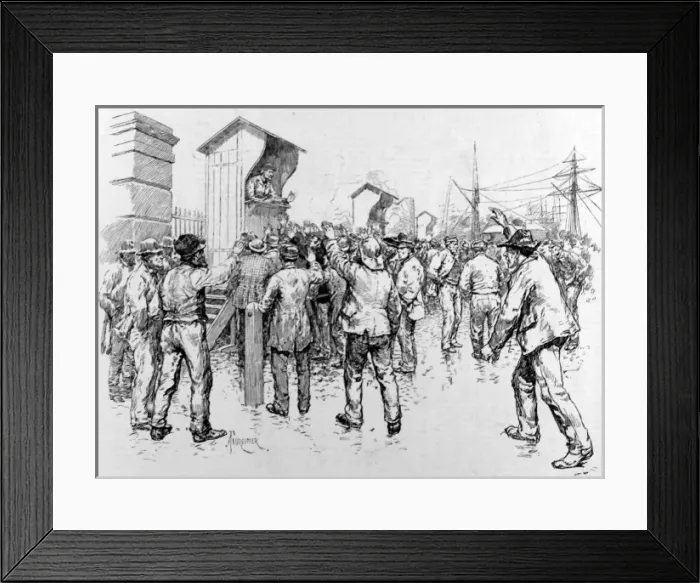 Framed Print : Engaging Dock labourers at West India Dock Framed Print : Engaging Dock labourers at West India Dock