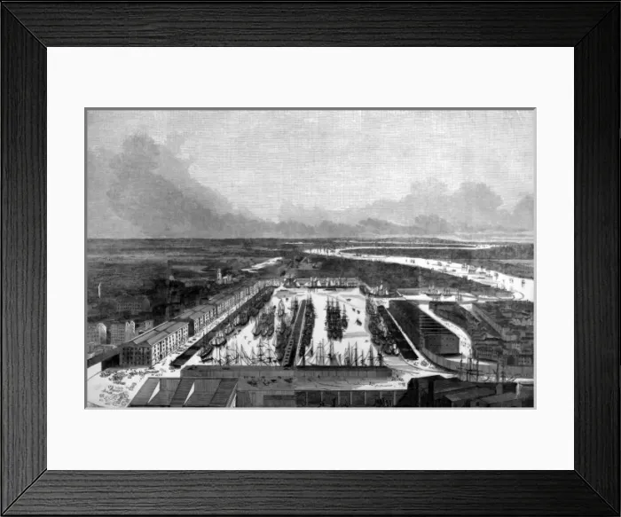 Framed Print : Birds Eye view of London Docks Framed Print : Birds Eye view of London Docks