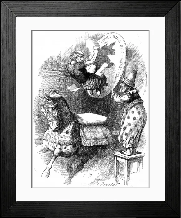 Framed Print : Houp-la. Cartoon from 1893 showing William Gladstone as a circus performer