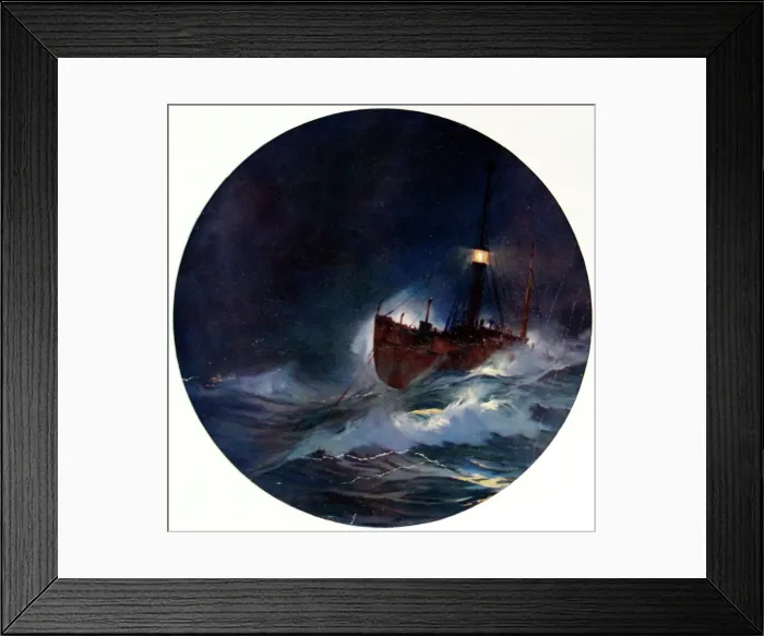 Framed Print : A Trinity House Lightship on a stormy night, early 20th cent