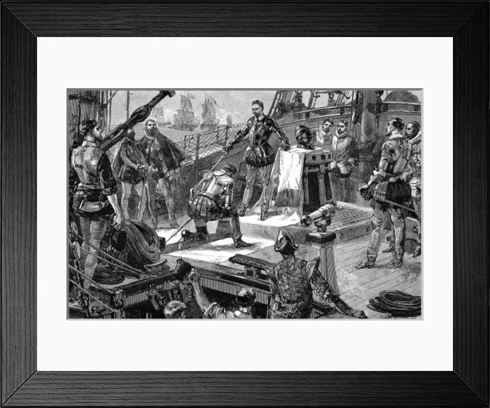 Framed Print : Lord Howard of Effingham on the quarterdeck of the Ark Royal Framed Print : Lord Howard of Effingham on the quarterdeck of the Ark Royal