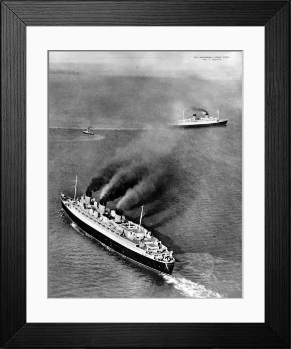Framed Print : R. M. S. Queen Mary and R. M. S. Queen Elizabeth, off Cowes Framed Print : R. M. S. Queen Mary and R. M. S. Queen Elizabeth, off Cowes