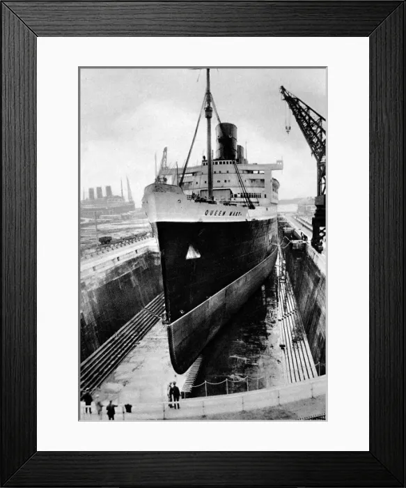 Framed Print : R. M. S. Queen Mary in dry dock, Southampton, April 1936 Framed Print : R. M. S. Queen Mary in dry dock, Southampton, April 1936