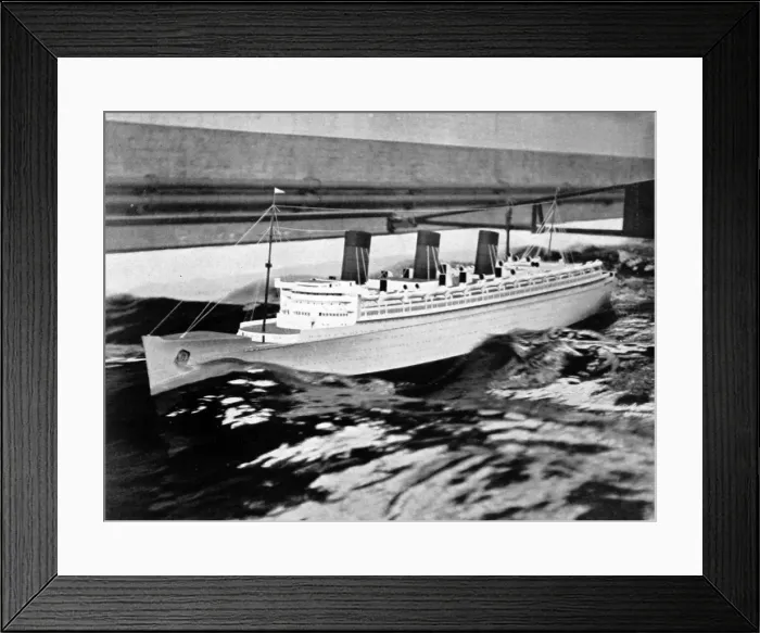 Framed Print : Model of the R. M. S. Queen Mary in a test tank, 1934 Framed Print : Model of the R. M. S. Queen Mary in a test tank, 1934