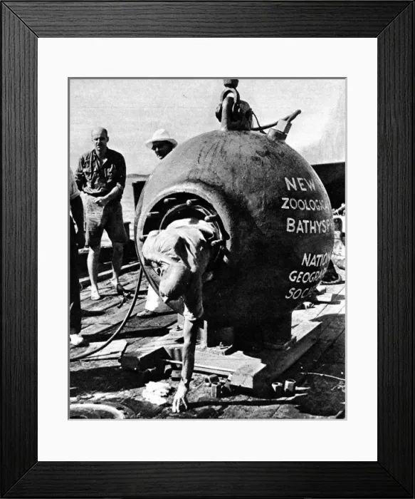 Framed Print : Dr. Beebe climbing out of his bathysphere, August 1934 Framed Print : Dr. Beebe climbing out of his bathysphere, August 1934