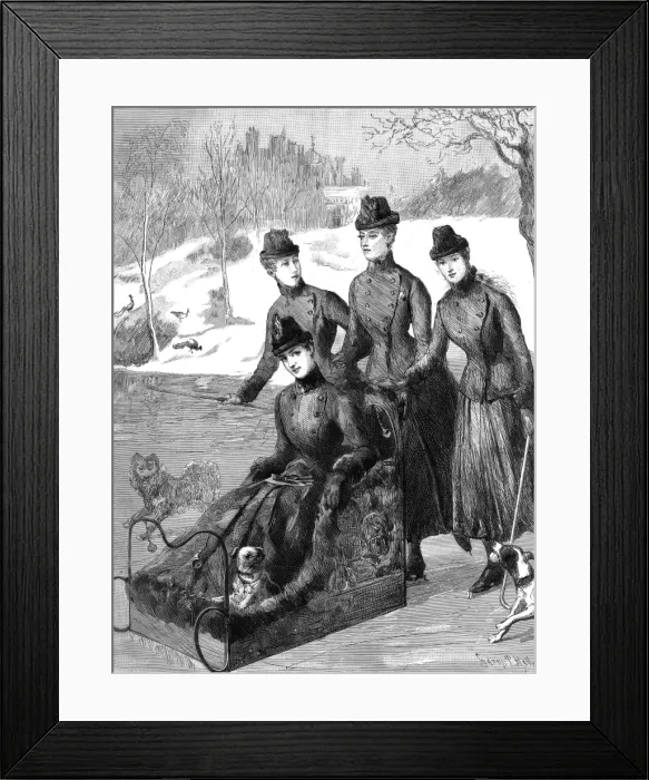 Framed Print : Princess of Wales sledging at Sandringham with her daughters