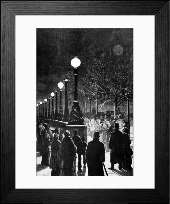 Framed Print : Electric light on the Thames Embankment