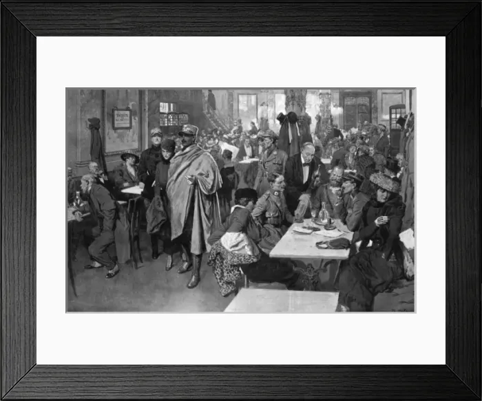 Framed Print : Officers of Four Nations in London Cafe by Matania, WW1