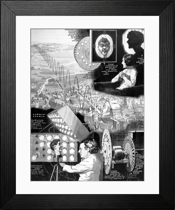 Framed Print : John Logie Bairds experiment, showing how television transm Framed Print : John Logie Bairds experiment, showing how television transm