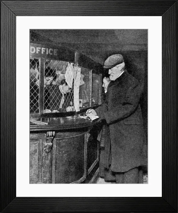 Framed Print : A gentleman drawing the first pension Framed Print : A gentleman drawing the first pension