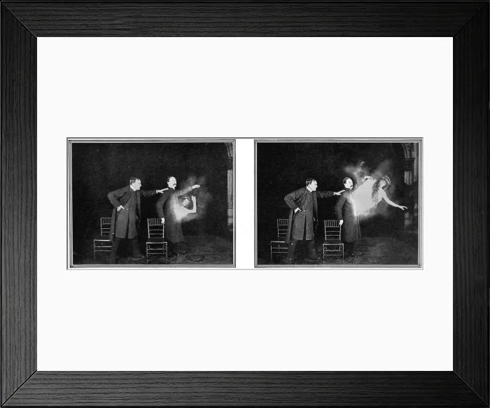 Framed Print : Mr Maskelynes experiment - female spirit emerging from man Framed Print : Mr Maskelynes experiment - female spirit emerging from man
