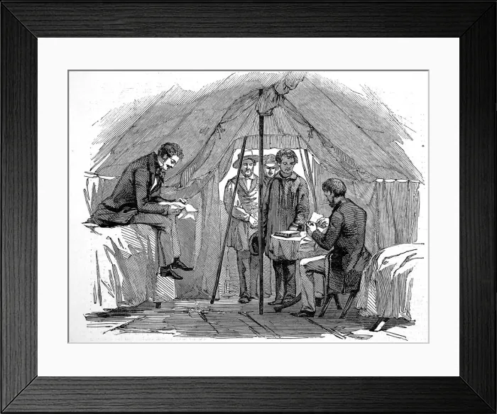 Framed Print : Issuing licenses to dig for gold