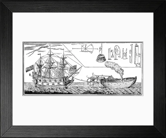 Framed Print : Jonathan Hulls Steam Tug-boat of 1736 Framed Print : Jonathan Hulls Steam Tug-boat of 1736