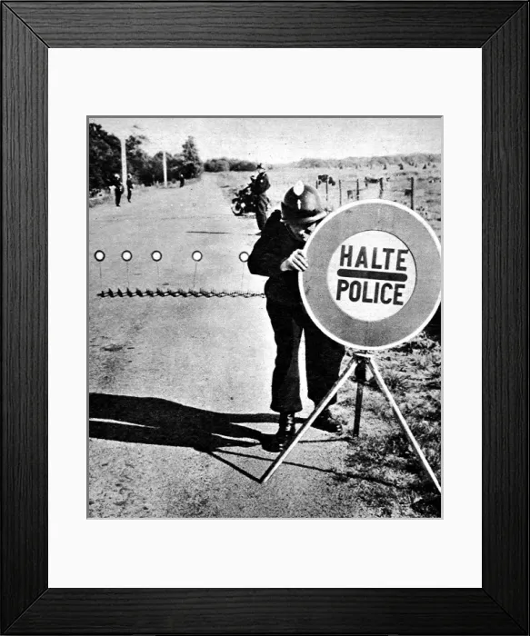 Framed Print : Police Road Block, France, 1958 Framed Print : Police Road Block, France, 1958