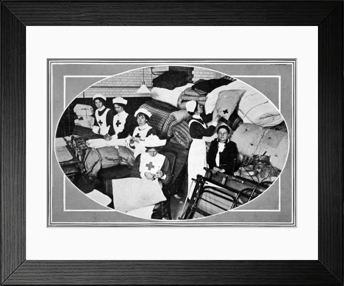 Framed Print : Equipment being prepared by Red Cross nurses