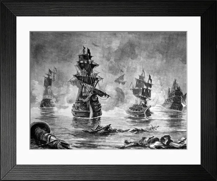 Framed Print : Battle between the English Fleet and Spanish Armada, 1588 Framed Print : Battle between the English Fleet and Spanish Armada, 1588
