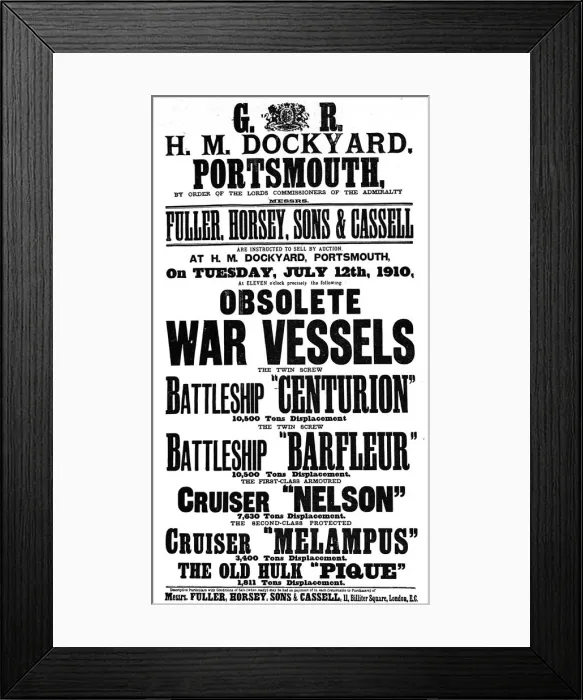 Framed Print : Poster for a Royal Navy Auction, 1910