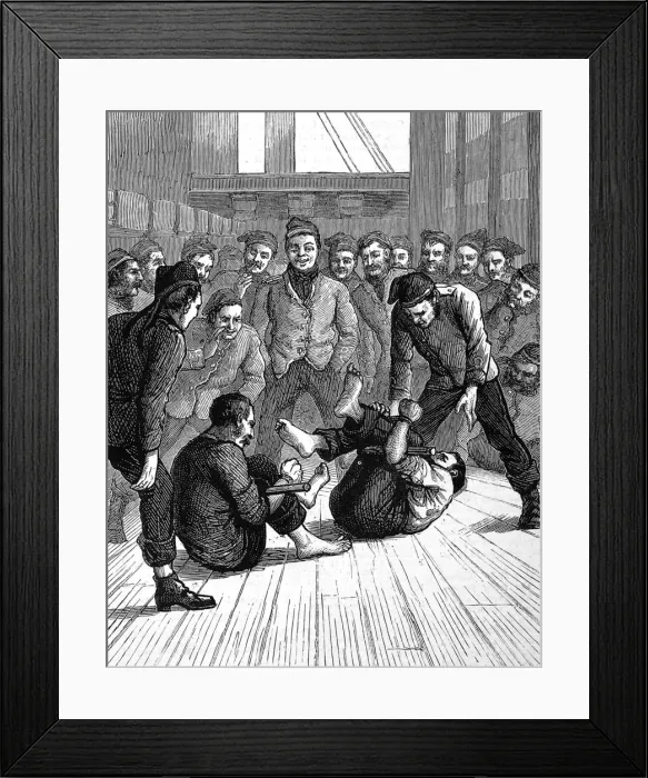 Framed Print : Cock Fighting on board a Troopship, 1876 Framed Print : Cock Fighting on board a Troopship, 1876