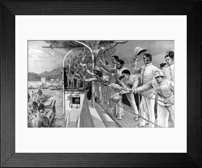 Framed Print : A Royal Navy Ship Waving Goodbye to Japan, 1890 Framed Print : A Royal Navy Ship Waving Goodbye to Japan, 1890