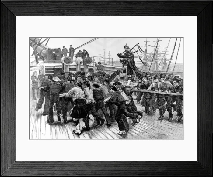 Framed Print : Soldiers and Sailors Manning a Capstan, 1873 Framed Print : Soldiers and Sailors Manning a Capstan, 1873