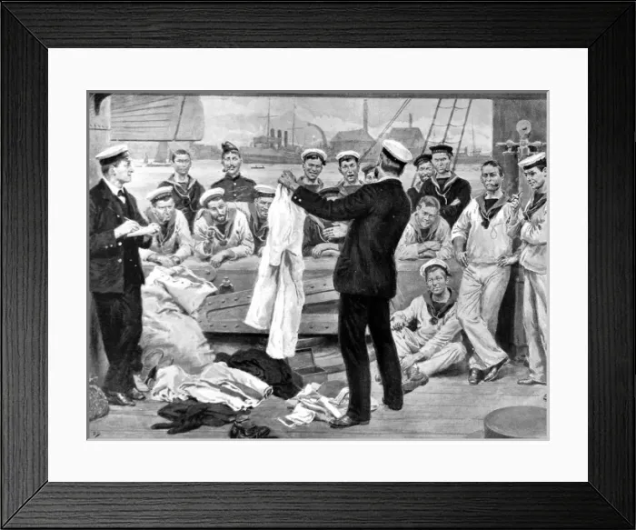 Framed Print : The Sale of a Deserters Belongings on board a British Warsh Framed Print : The Sale of a Deserters Belongings on board a British Warsh