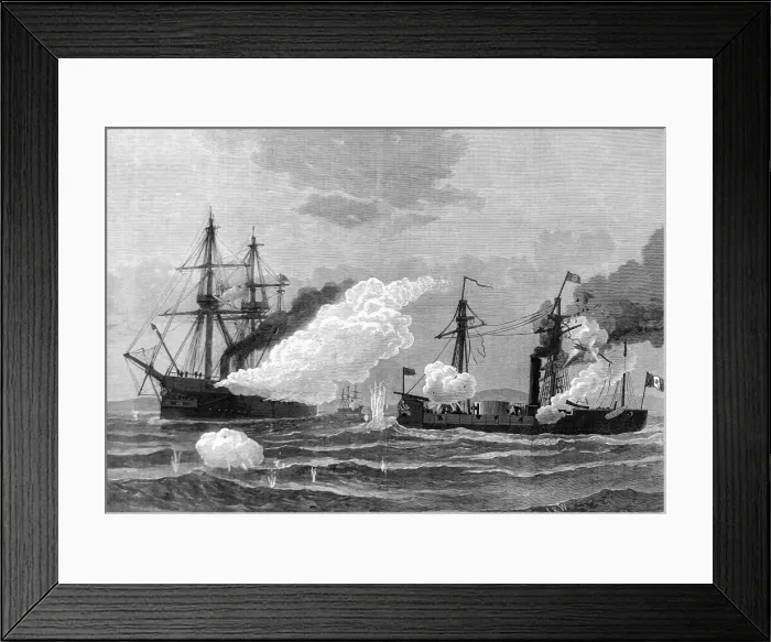 Framed Print : The Battle of Pacocha; Action between HMS Shah and Ameth Framed Print : The Battle of Pacocha; Action between HMS Shah and Ameth