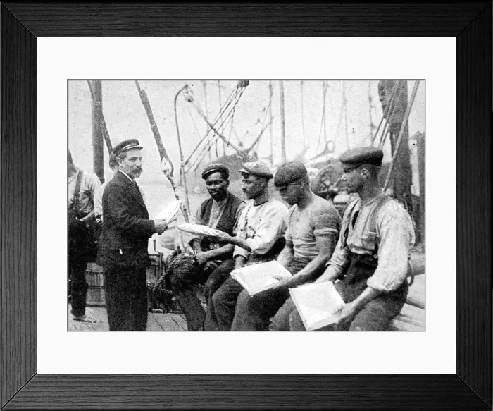 Framed Print : Mission to Seamen Chaplain distributing Papers, 1906 Framed Print : Mission to Seamen Chaplain distributing Papers, 1906