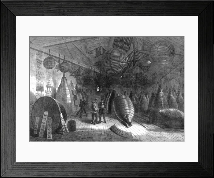Framed Print : The Trinity Wharf Buoy Store, Blackwall, 1868 Framed Print : The Trinity Wharf Buoy Store, Blackwall, 1868