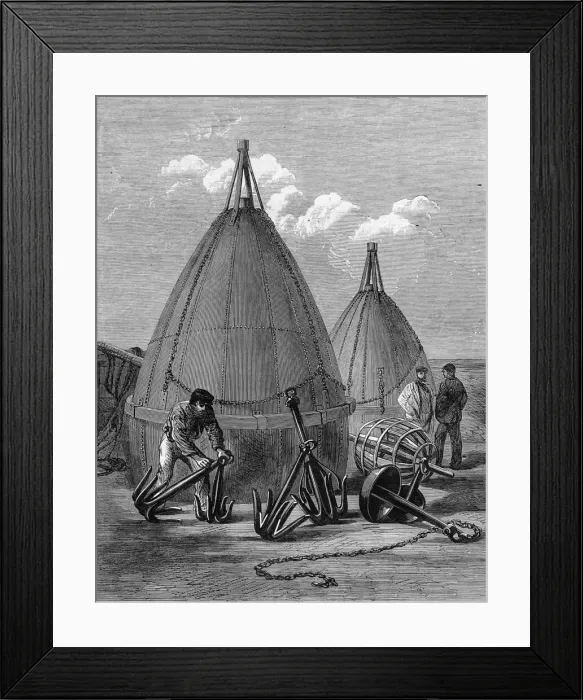Framed Print : Buoys and Grapnels used in recovering the Atlantic Telegraph