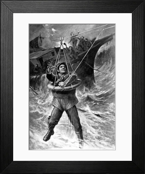 Framed Print : Breeches-Buoy used to save the crew of Esras, East Runton