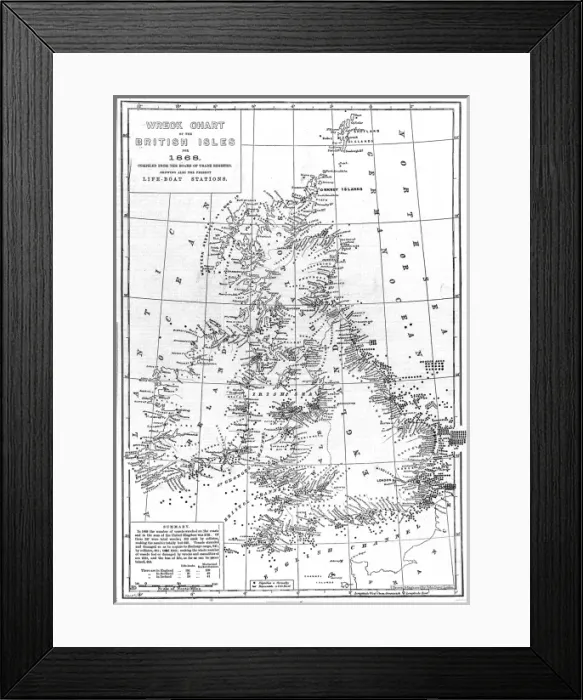 Framed Print : Wreck Chart of the British Isles For 1868 Framed Print : Wreck Chart of the British Isles For 1868