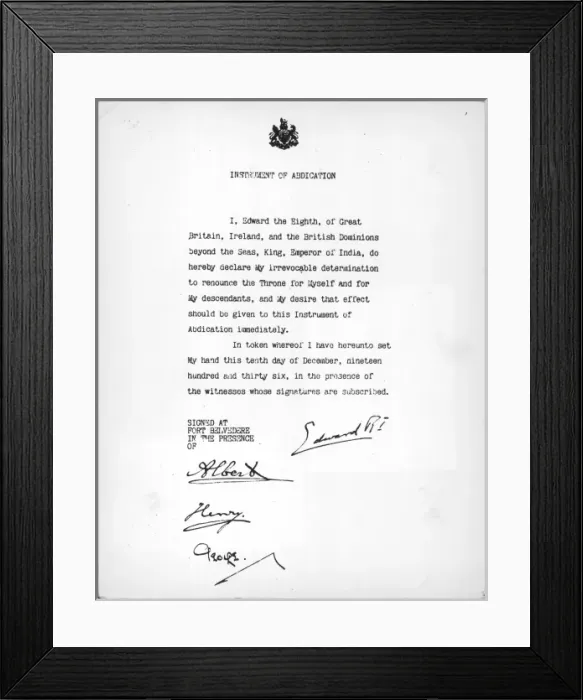 Framed Print : King Edward VIIIs letter of abdication Framed Print : King Edward VIIIs letter of abdication