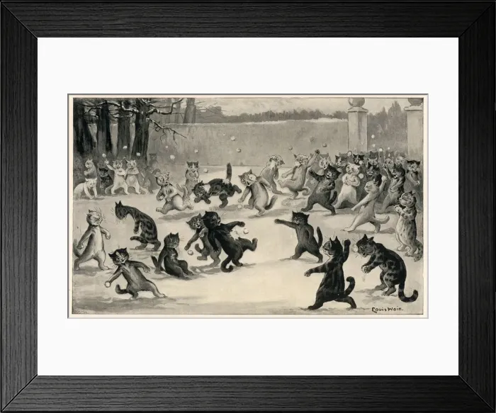 Framed Print : Snowballing by Louis Wain Framed Print : Snowballing by Louis Wain