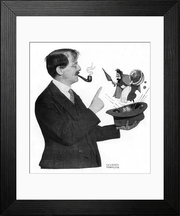 Framed Print : William Heath Robinson with a character created by him Framed Print : William Heath Robinson with a character created by him