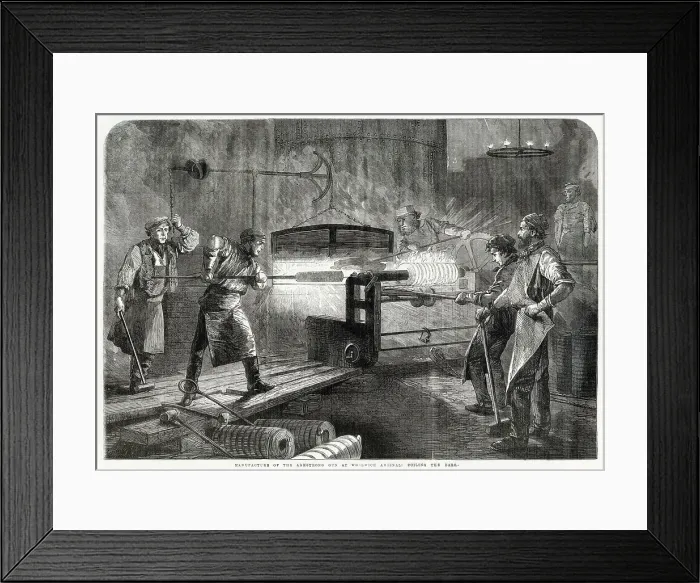 Framed Print : Scene in Woolwich Arsenal, London showing an armstrong gun being made. This gun was introduced into the British Army in 1859 and was one of the first practical breech loading field guns of the modern era Framed Print : Scene in Woolwich Arsenal, London showing an armstrong gun being made. This gun was introduced into the British Army in 1859 and was one of the first practical breech loading field guns of the modern era