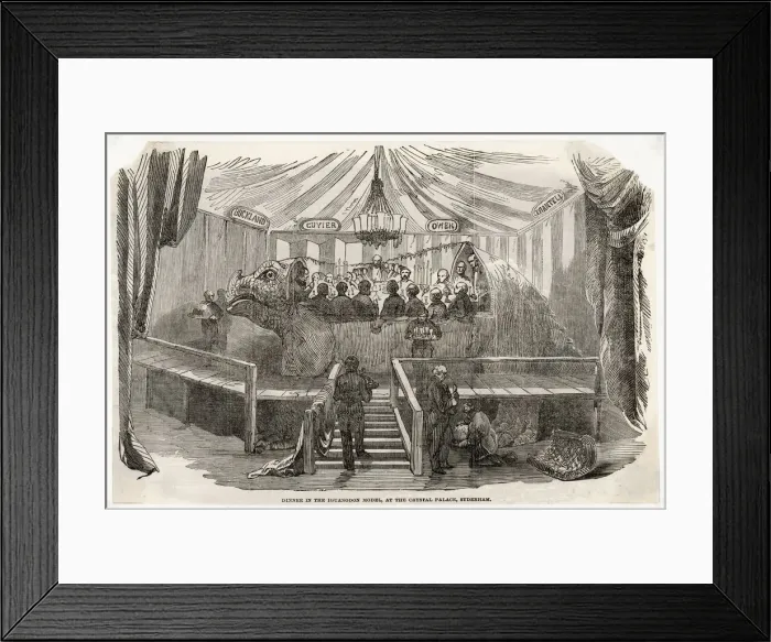 Framed Print : Dinner in the Iguanodon model, Crystal Palace, Sydenham