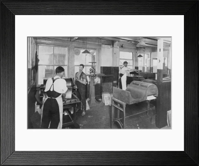 Framed Print : Bending the Plates for the Cylinders of the Rotary Printing- Framed Print : Bending the Plates for the Cylinders of the Rotary Printing-