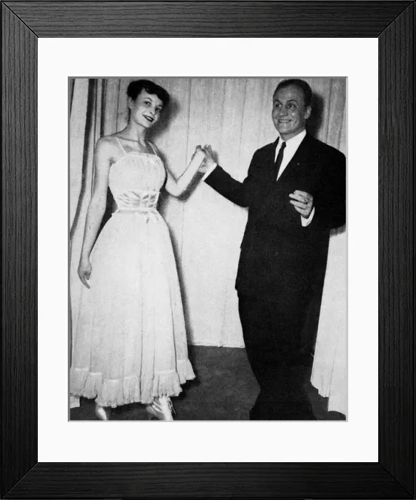 Framed Print : Pierre Balmain with one of his designs, 1948 Framed Print : Pierre Balmain with one of his designs, 1948