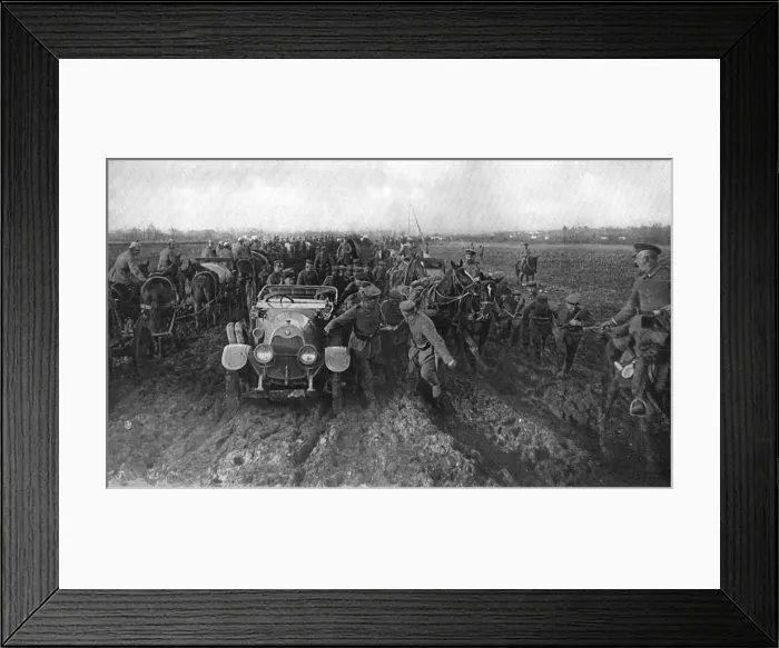Framed Print : In the appalling, muddy conditions of Serbia, German motoris Framed Print : In the appalling, muddy conditions of Serbia, German motoris