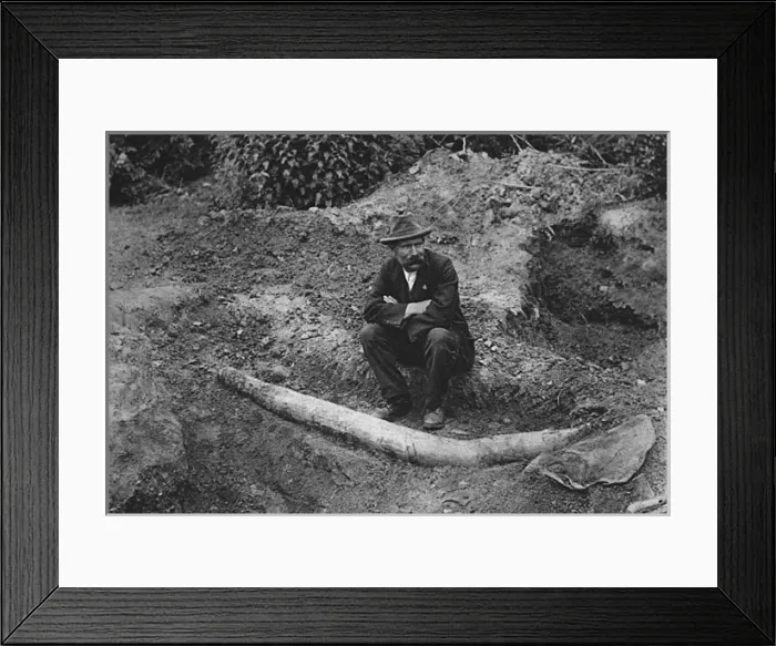 Framed Print : An archaeologist sits next to the unearthed remains of a st Framed Print : An archaeologist sits next to the unearthed remains of a st