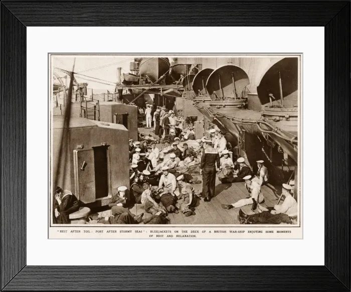 Framed Print : Sailors relax on the deck of a British destroyer 1916 Framed Print : Sailors relax on the deck of a British destroyer 1916