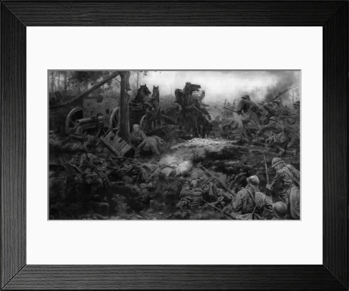 Framed Print : French soldiers, with bayonets fixed, capture a German Field Framed Print : French soldiers, with bayonets fixed, capture a German Field