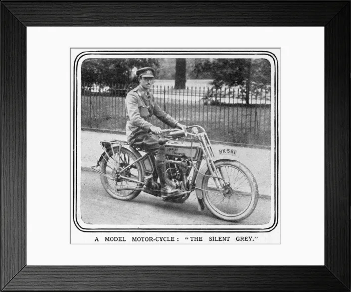 Framed Print : An army officer sits astride a Silent Grey Harley Davidson Framed Print : An army officer sits astride a Silent Grey Harley Davidson