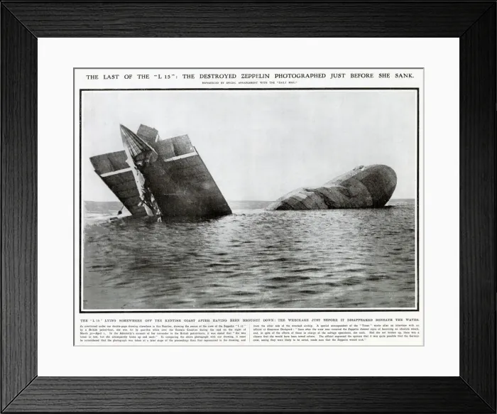 Framed Print : The remains of the German zeppelin L-15 sinking off the Kentish coast in 1916