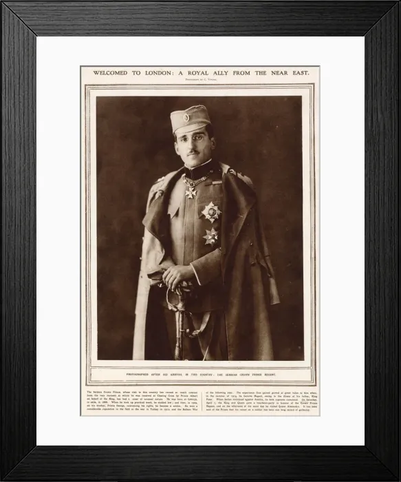 Framed Print : Serbian Crown Prince Alexander (1888-1934) photographed upon a arrival to London in 1916 Framed Print : Serbian Crown Prince Alexander (1888-1934) photographed upon a arrival to London in 1916