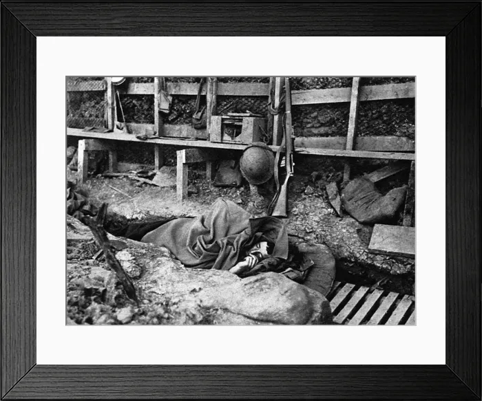Framed Print : British soldier asleep in a trench Framed Print : British soldier asleep in a trench