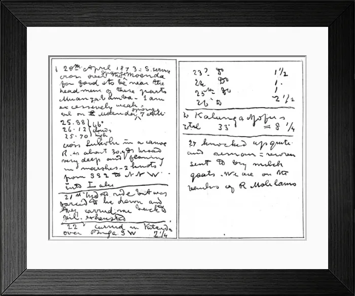 Framed Print : The Last Entry in Dr. David Livingstones Notebook, 1873 Framed Print : The Last Entry in Dr. David Livingstones Notebook, 1873