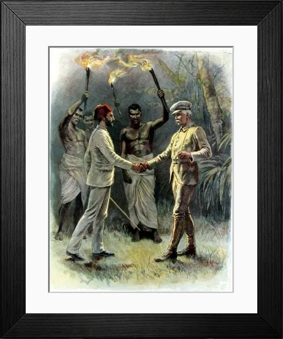 Framed Print : Meeting of Emin Pasha and Sir Henry Morton Stanley, Kavalli Framed Print : Meeting of Emin Pasha and Sir Henry Morton Stanley, Kavalli