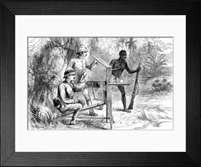 Framed Print : Sir Henry Morton Stanley with a Maxim Automatic Machine-Gun Framed Print : Sir Henry Morton Stanley with a Maxim Automatic Machine-Gun