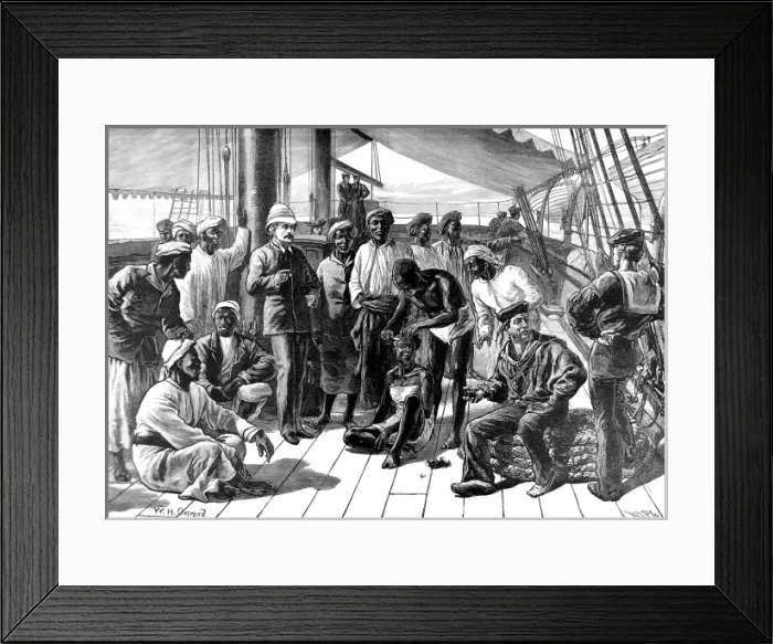 Framed Print : Sir Henry Morton Stanley and his African followers on board Framed Print : Sir Henry Morton Stanley and his African followers on board